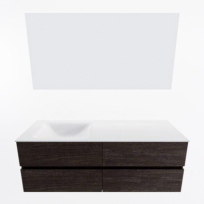 Mondiaz VICA ensemble de meuble de salle de bain - 140cm - meuble sous-vasque marron foncé - 4 tiroirs - lavabo cloud gauche - 1 trou de robinet - couleur talc - miroir LED - version XL 60cm de haut