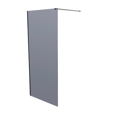Wiesbaden Slim douche à l’italienne avec profilé noir mat et barre de stabilisation 90x200cm verre fumé 8mm