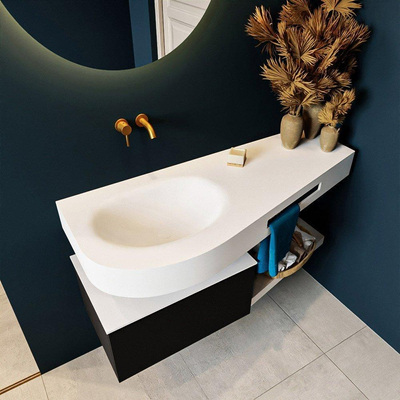 MONDIAZ RIVA Ensemble meuble de salle de bains - 120x50x30cm - 1 tiroir - MDF Urban mat - push to open - 0 trous de robinet - vasque à gauche - solid surface talc