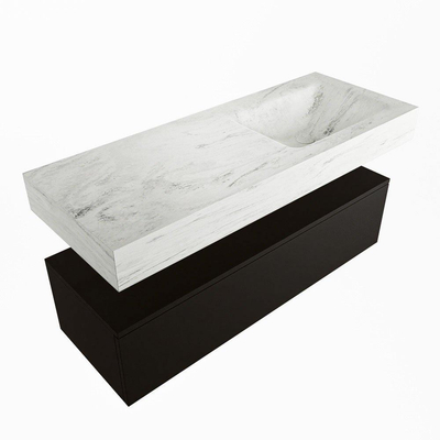 Mondiaz ALAN-DLUX Ensemble de meuble - 120cm - meuble Urban mat - 1 tiroir - Lavabo Cloud Opalo suspendu - vasque Droite - 0 trous de robinet