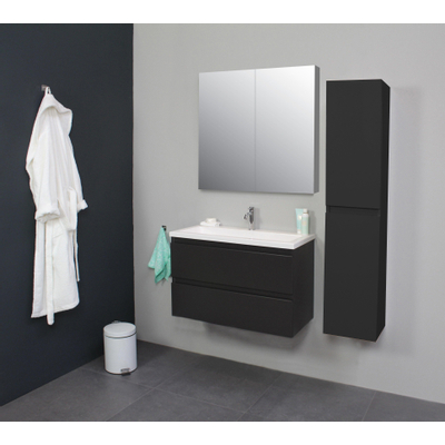 Basic Bella Meuble avec lavabo acrylique 1 trou de robinet 80x55x46cm avec armoire toilette à 2 portes gris Anthracite mat