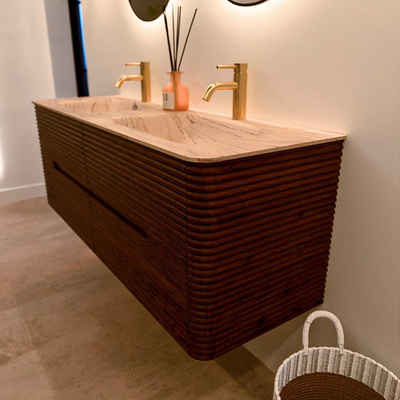 Mondiaz CIRO-DLUX Ensemble de meubles de salle de bains - 140x45x50cm - Vasque solid surface Arena - 2 bassins Double - 2 trous de robinet - 4 tiroirs - Ruby