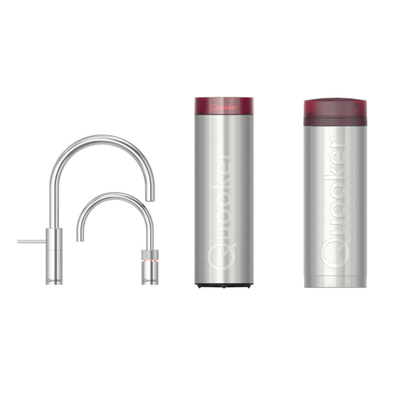 Quooker Nordic Round Twintaps kokendwaterkraan - draaibare uitloop - PRO3 incl. Cube reservoir - Warm / kokend water - Chroom