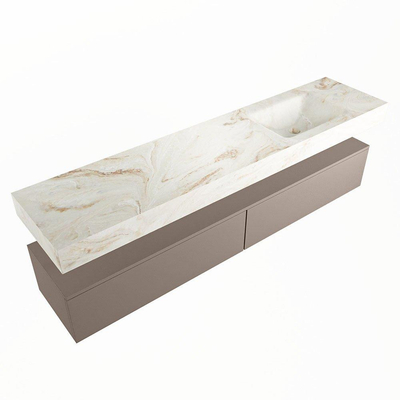 Mondiaz ALAN-DLUX Ensemble de meuble - 200cm - meuble Smoke mat - 2 tiroirs - Lavabo Cloud Frappe suspendu - vasque Droite - 1 trou de robinet