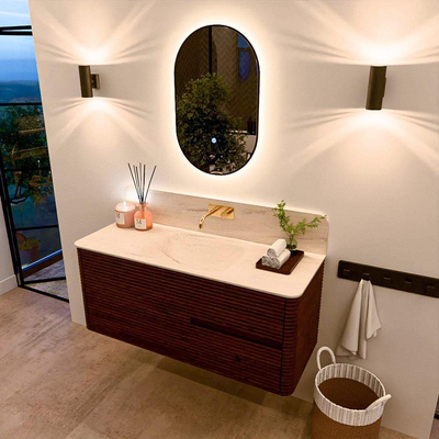 Mondiaz CIRO-DLUX Ensemble de meubles de salle de bains - 120x45x50cm - lavabo solid surface Meli - 1 vasque au milieu - sans perçages pour robinet - 2 tiroirs - Ruby