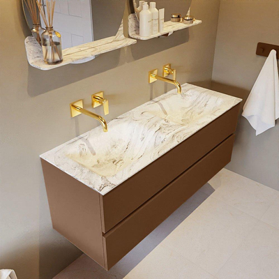 Mondiaz VICA-DLUX ensemble de meuble de salle de bain - 130cm - meuble sous-vasque reposant - 2 tiroirs - lavabo encastrée cloud double - sans trous de robinet - version haute de 60cm - glace