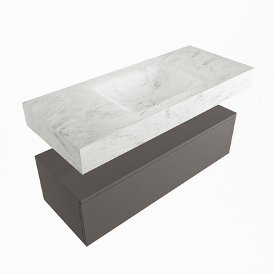 Mondiaz ALAN-DLUX Ensemble de meuble - 110cm - meuble Dark grey mat - 1 tiroir - Lavabo Cloud Opalo suspendu - vasque Centre - 1 trou de robinet