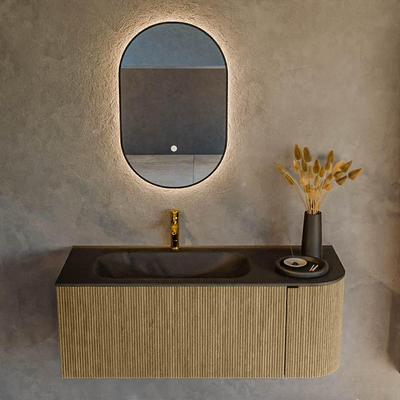 Mondiaz KURVE Badkamermeubelset - 115x46x40cm - 1 lade - 1 deur - wastafel solid surface - links - 1 kraangat - Dusk