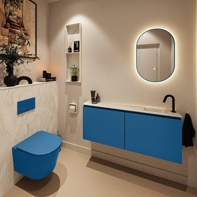 MONDIAZ TURE-DLUX Meuble de toilettes 120 cm Jeans. Lavabo EDEN Ostra position à droite. Avec 1 trou de robinet.