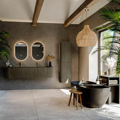 Mondiaz KURVE-DLUX Ensemble de meuble de salle de bains - 180x46x40cm - 2 tiroirs - 2 portes - lavabo solid surface - double - 2 trous de robinet - Shadow