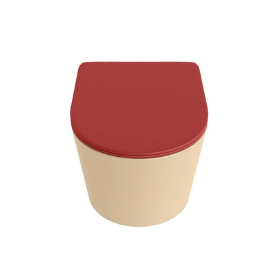 Mondiaz LAVIE WC suspendu – sans bride – 36 x 53 cm – avec abattant softclose – Sand (beige), abattant Fire (rouge)