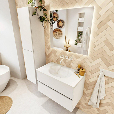 MONDIAZ VICA Meuble de salle de bains 80cm sous-meuble Talc 2 tiroirs. Lavabo MOON central sans trou de robinet, couleur Talc.