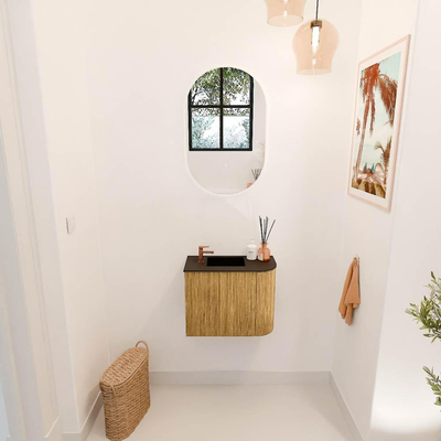 Mondiaz JOYA 51.6cm toiletmeubel - ronding rechts kleur Oak - Wastafel FAYE positie Links 1 kraangat kleur Urban.