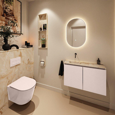 MONDIAZ TURE-DLUX Meuble toilette - 80cm - Rosee - EDEN - vasque Frappe - position gauche - sans trou de robinet