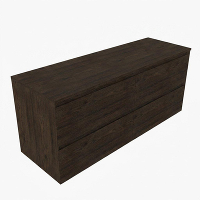 Saniclass Holz Pure Ensemble de meubles de salle de bains - 140x45x62cm - plan de travail en bois - sans trou de robinet - 4 tiroirs - chêne charcoal mat (bois)