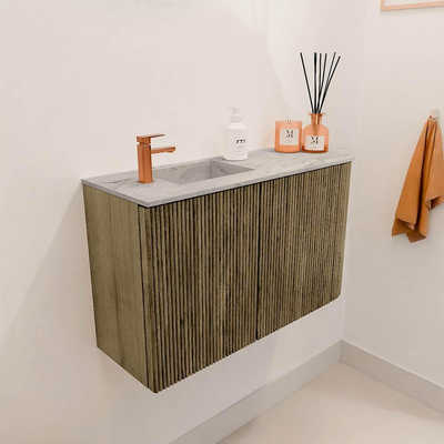 Mondiaz JOYA-DLUX 71.6cm toiletmeubel - ronding rechts kleur Dusk - Wastafel FAYE positie Links 1 kraangat kleur Glace.