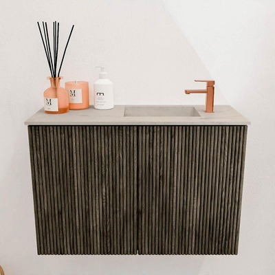 Mondiaz JOYA-DLUX 60cm toiletmeubel - kleur Shadow - Wastafel FAYE positie Rechts 1 kraangat kleur Opalo.