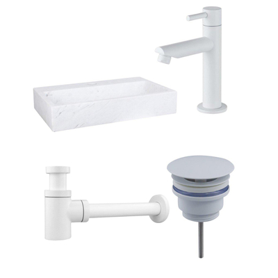 Fortifura Fuente Fonteinset - 38x24x8cm - 1 kraangat - marmer - fonteinkraan wit mat - glans wit