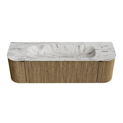 Mondiaz KURVE-DLUX Badkamermeubelset - 150x46x40cm - 1 lade - 2 deuren - wastafel solid surface - midden - 1 kraangat - Dusk