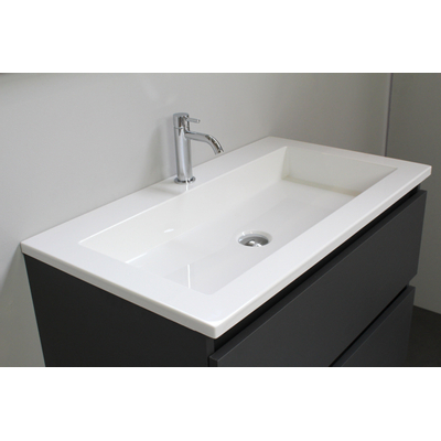 Basic Bella Meuble salle de bains avec lavabo acrylique Blanc 80x55x46cm 1 trou de robinet avec miroir et éclairage Anthracite mat