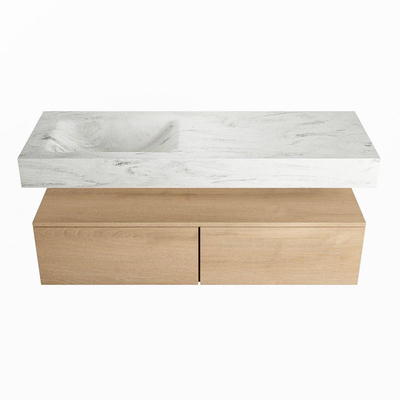 MONDIAZ ALAN - DLUX Badkamermeubelset - 130cm - onderkast - Washed Oak - 2 lades - vrijhangende wastafel - wasbak links - 1 kraangat - Opalo