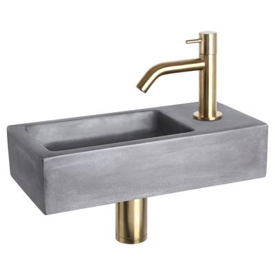 Differnz Ravo pack lave-mains – 38,5 x 18,5 x 9 cm – béton gris foncé – robinet courbé doré mat