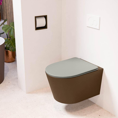 Mondiaz LAVIE hangtoilet – spoelrandloos – 36 x 53 cm – met softclose zitting – Rust (bruin), zitting Smoke (lichtbruin)
