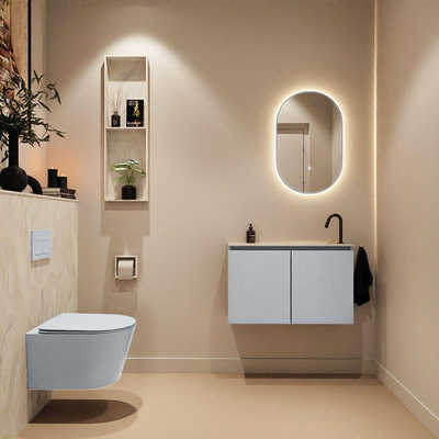 MONDIAZ TURE-DLUX 80cm toiletmeubel Clay. EDEN wastafel Ostra positie rechts. Met 1 kraangat.