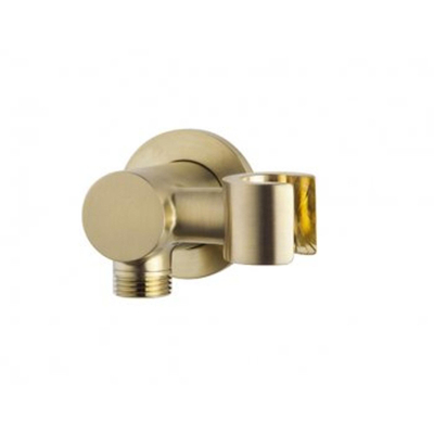 Wiesbaden Unimatch Wandaansluitbocht - met kantelbare handdouchehouder rond 1/2" - PVD - geborsteld messing (goud)