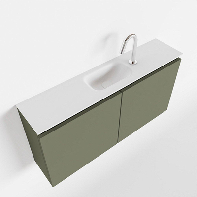 MONDIAZ TURE Kit lave-mains - 100x23x50cm - 1 trou de robinet - 2 portes - armée mate - Lavabo central - Acrylique Blanc