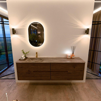 Mondiaz CIRO-DLUX Badkamermeubelset - 180x45x50cm - Solid surface wastafel Oza - 1 wasbak Links - 1 kraangat - 4 lades - Dusk