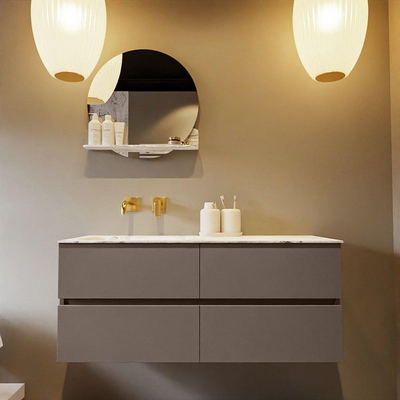 Mondiaz VICA-DLUX ensemble de meuble de salle de bain - 120cm - meuble sous-vasque fumée - 4 tiroirs - lavabo encastré nuage gauche - sans trous de robinet - version haute de 60cm - glace