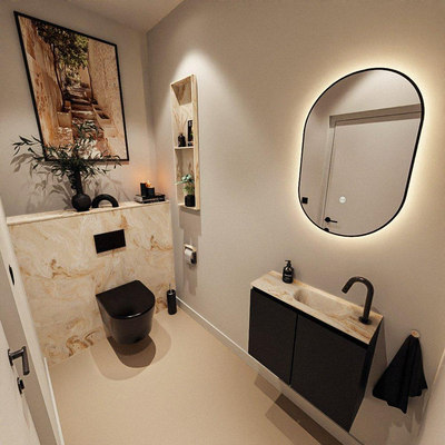 MONDIAZ TURE-DLUX Meuble de toilettes 60 cm Urban. EDEN lavabo Frappe position droite. Avec 1 trou de robinet.