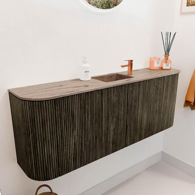 Mondiaz JOYA-DLUX 113.2cm toiletmeubel - ronding links en rechts kleur Shadow - Wastafel FAYE positie Midden 1 kraangat kleur Arena.