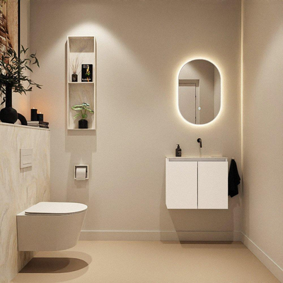 MONDIAZ TURE-DLUX Meuble toilette - 60cm - Talc - EDEN - vasque Ostra - position droite - sans trou de robinet