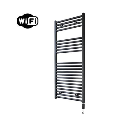 Sanicare HVW Elektrische Radiator - 111.8x45cm - 596W - wifi - thermostaat - zwart - rechtsonder - mat zwart