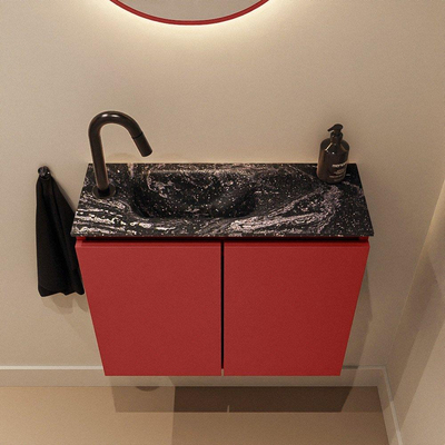 MONDIAZ TURE-DLUX Meuble toilette - 60cm - Fire - EDEN - vasque Lava - position gauche - 1 trou de robinet