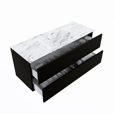 Mondiaz VICA-DLUX Ensemble de meuble de salle de bain - 120cm - meuble sous-vasque urban - 2 tiroirs - lavabo encastré cloud milieu - sans trous de robinet - version haute de 60cm - glace