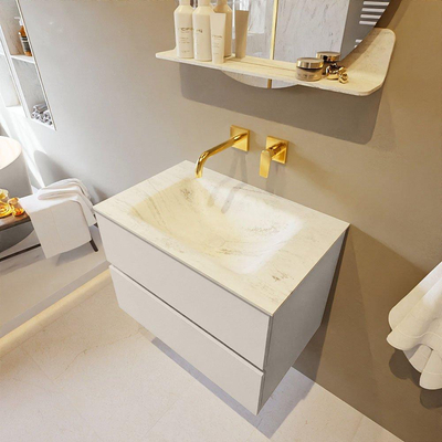 Mondiaz VICA-DLUX Ensemble de meuble de salle de bain - 70cm - meuble sous-vasque lin - 2 tiroirs - lavabo encastré nuage milieu - sans trous de robinet - miroir modèle spot - version XL 60cm haut - opalo