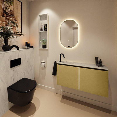 MONDIAZ TURE-DLUX Meuble toilette - 100cm - Oro - EDEN - vasque Opalo - position gauche - 1 trou de robinet