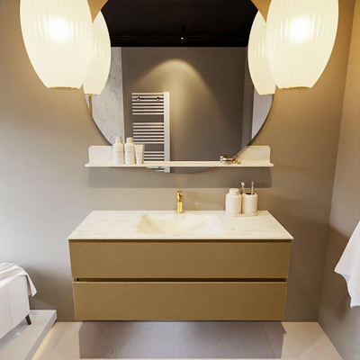 Mondiaz VICA-DLUX Ensemble de meuble de salle de bain - 120cm - meuble sous-vasque oro - 2 tiroirs - lavabo encastré cloud milieu - 1 trou de robinet - version haute de 60cm - opalo