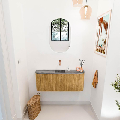 Mondiaz JOYA-DLUX 103.2cm toiletmeubel - ronding links en rechts kleur Oak - Wastafel FAYE positie Midden Zonder kraangat kleur Sombra.