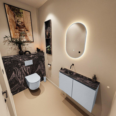 MONDIAZ TURE-DLUX Meuble toilette - 80cm - Clay - EDEN - vasque Lava - position gauche - sans trou de robinet