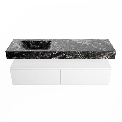 Mondiaz ALAN-DLUX Ensemble de meuble - 150cm - meuble Talc mat - 2 tiroirs - Lavabo Cloud Lava suspendu - vasque gauche - 1 trou de robinet