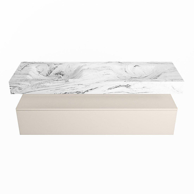 Mondiaz ALAN-DLUX Ensemble de meuble - 150cm - meuble Linen mat - 1 tiroir - Lavabo Cloud Glace suspendu - vasque Gauche et droite - 2 trous de robinet