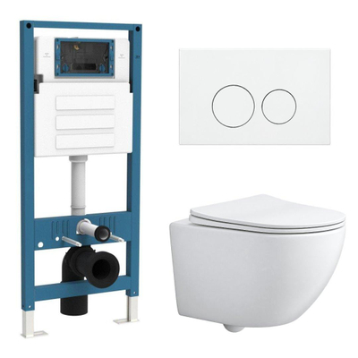 QeramiQ Dely Swirl Compact Ensemble WC - réservoir encastré QeramiQ flush - abattant fin - plaque de commande en plastique blanc brillant - boutons ronds - blanc mat