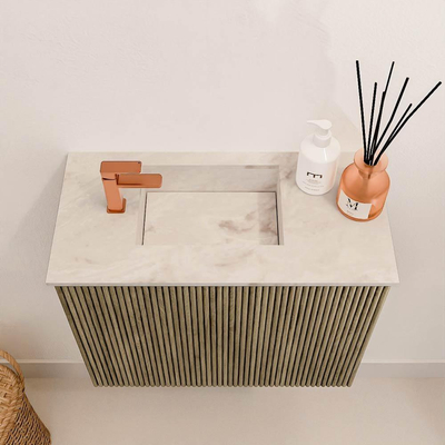 Mondiaz JOYA-DLUX 50cm toiletmeubel - kleur Dusk - Wastafel FAYE positie Links 1 kraangat kleur Frappe.
