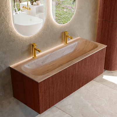 MONDIAZ KURVE-DLUX 120cm badmeubel kleur Ruby met 1 lade en 0 deuren. Wastafel BIG LARGE Midden 2 kraangaten Saba.