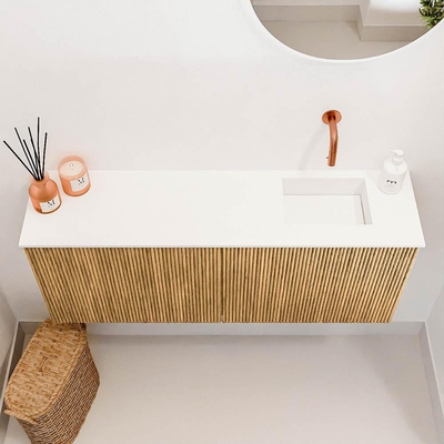Mondiaz JOYA 100cm meuble de salle de bains - couleur Oak - Vasque FAYE position Droite Sans trou de robinet couleur Talc