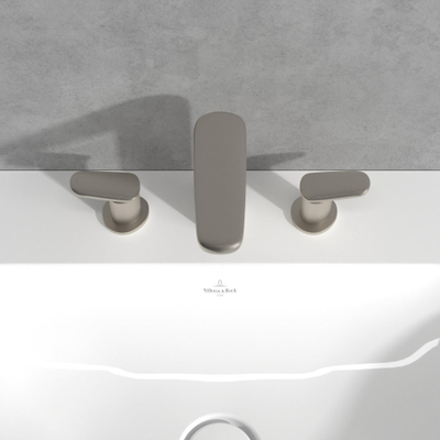 Villeroy & Boch Antao Mitigeur de lavabo à trois trous - avec garniture de vidage Push-Open - Nickel brossé mat (inox)